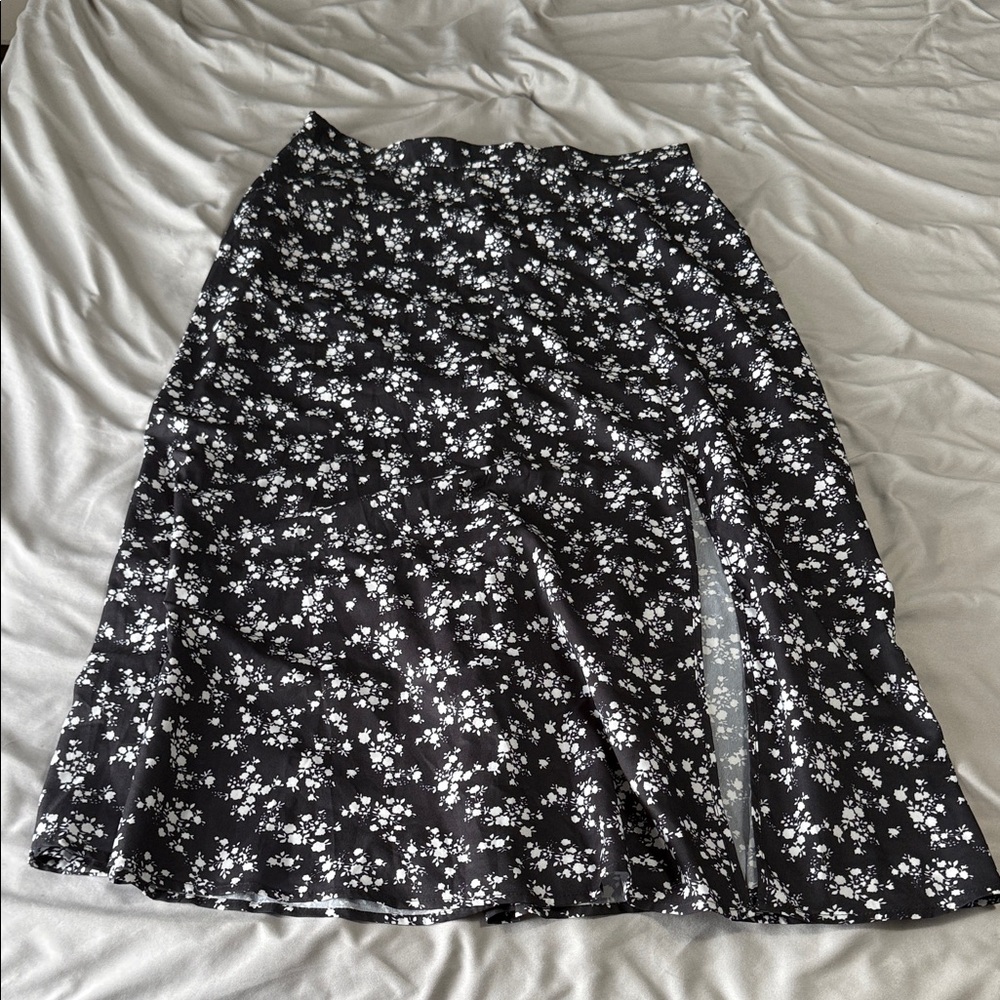 Black & White Floral Midi Skirt